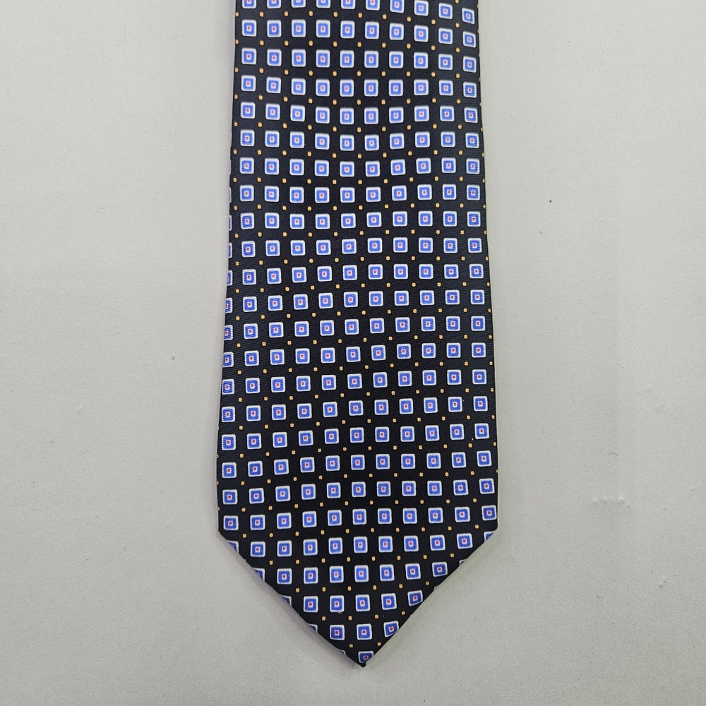 Lauren Ralph Lauren Tie Silk NWT Navy Blue Gold Geometric Squares Macy's 58"